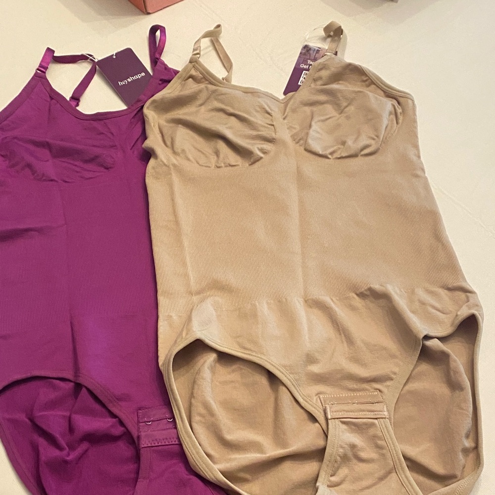 HeyShape Ribbed Bodysuits in fuschia and nude - NWT!